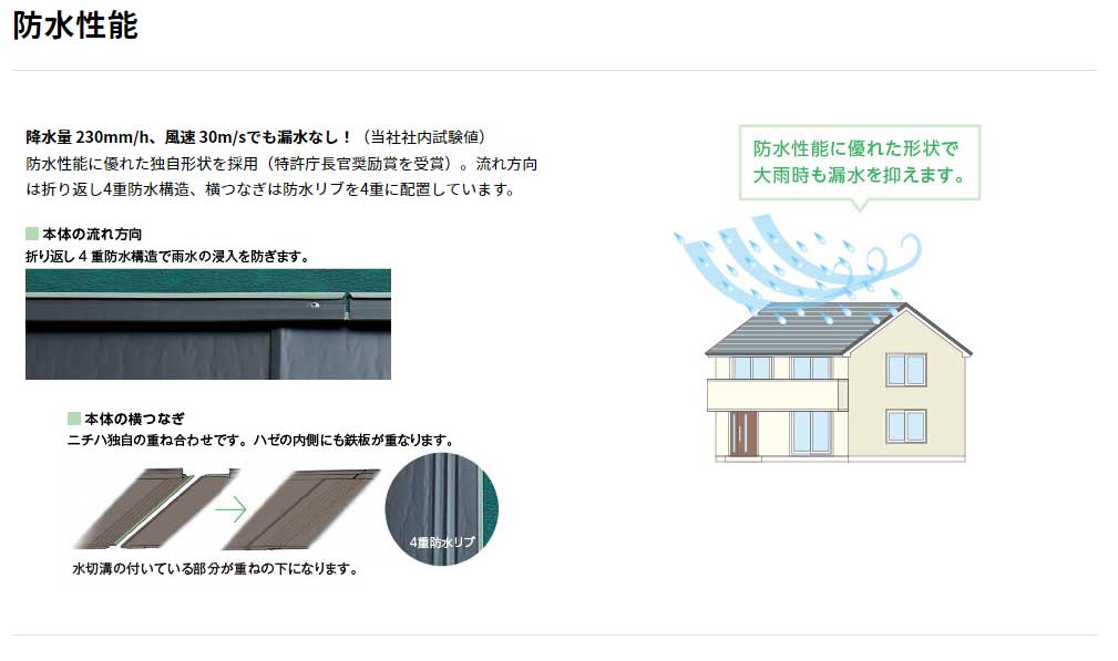 所沢市の屋根のリフォーム　ガルバリウム屋根材の防水性能